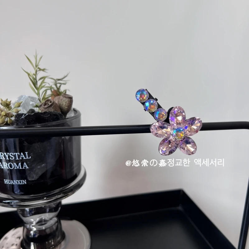 悠索の嘉韩版精致闪钻密钻小花发夹闪钻花朵边夹爆款高品质鸭嘴夹