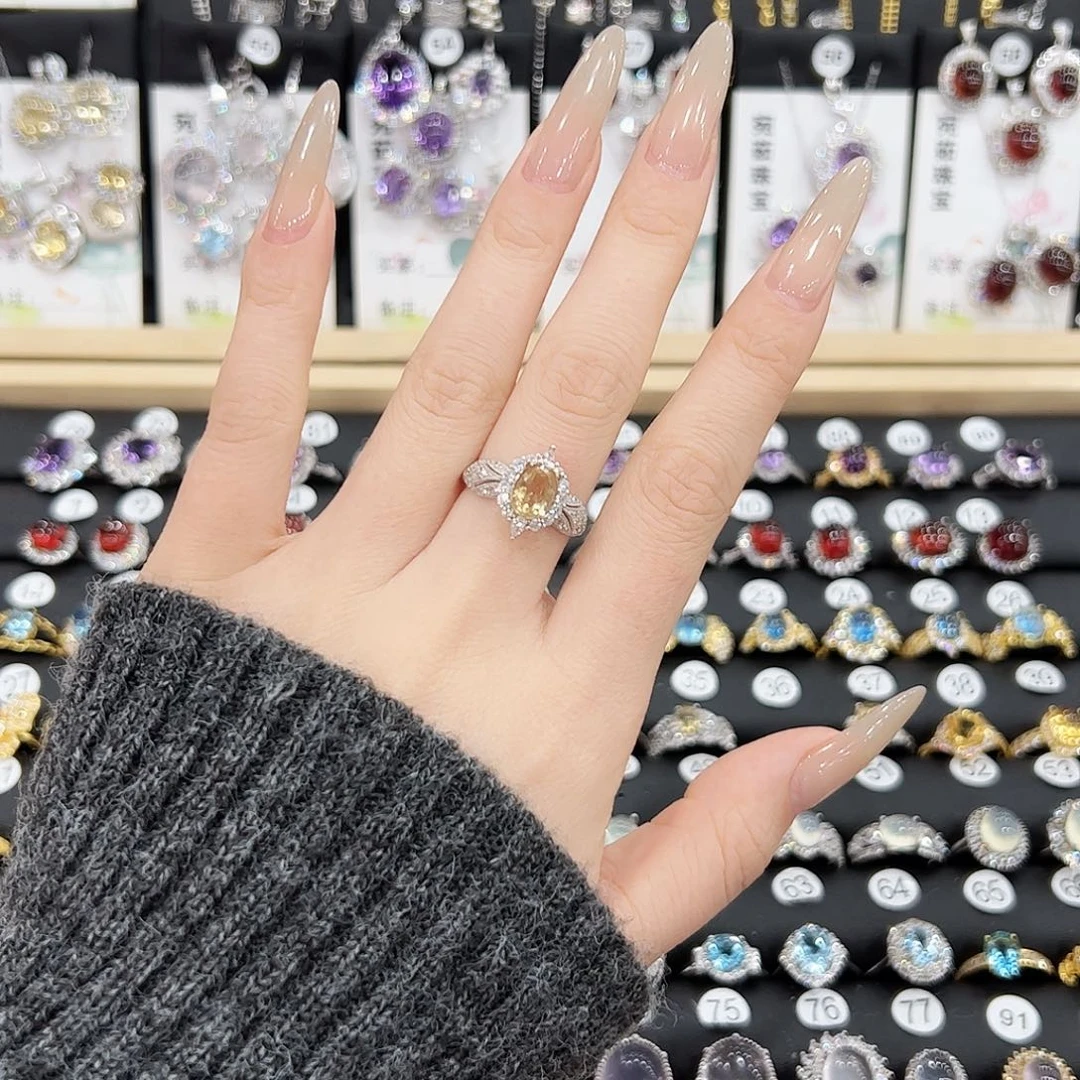 黄晶戒指银S925镶嵌戒指