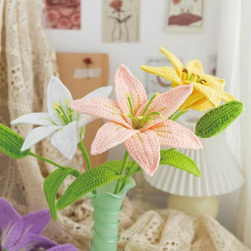 【不是成品】手工DIY毛线钩织百合花束编织花束材料包自制礼物摆件