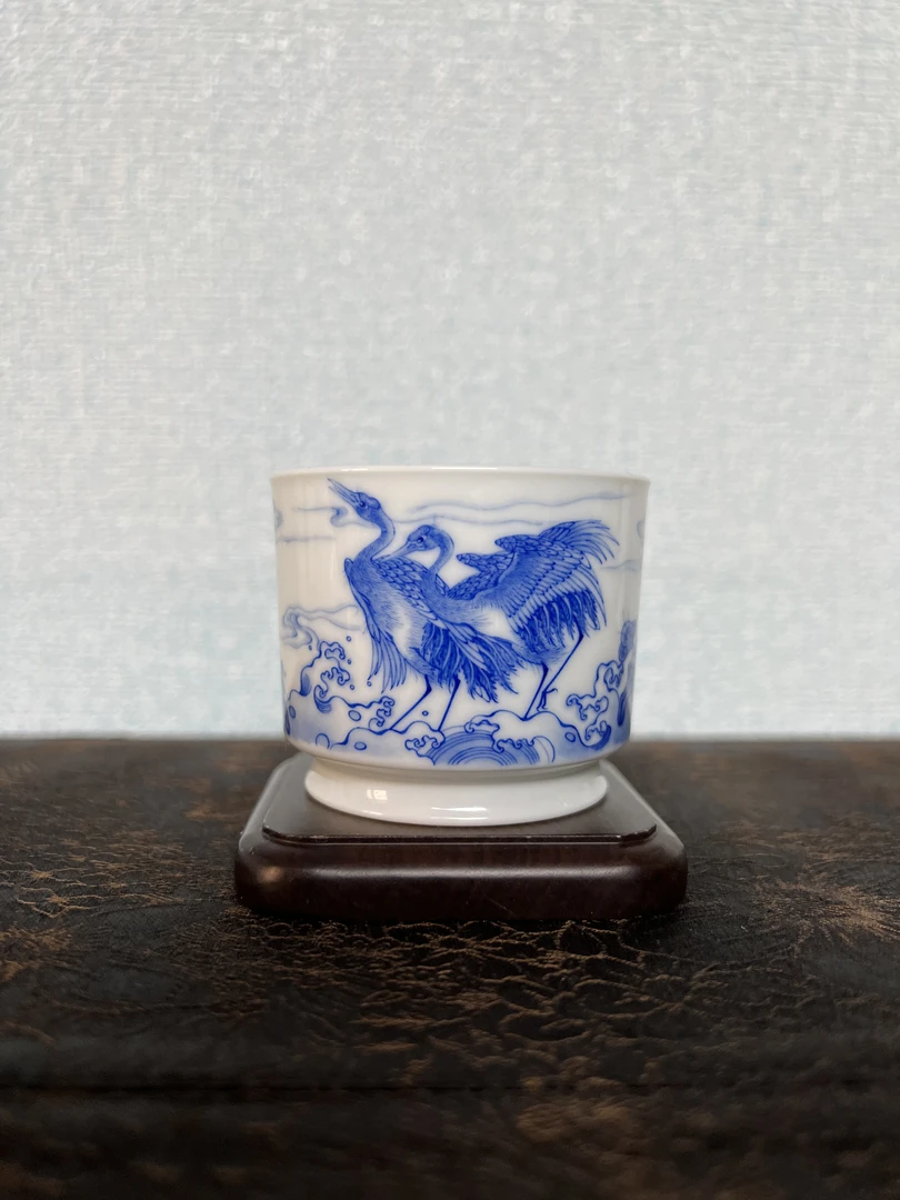 【竹林草堂】青花三鹤鹤趣图容添杯主人杯100cc