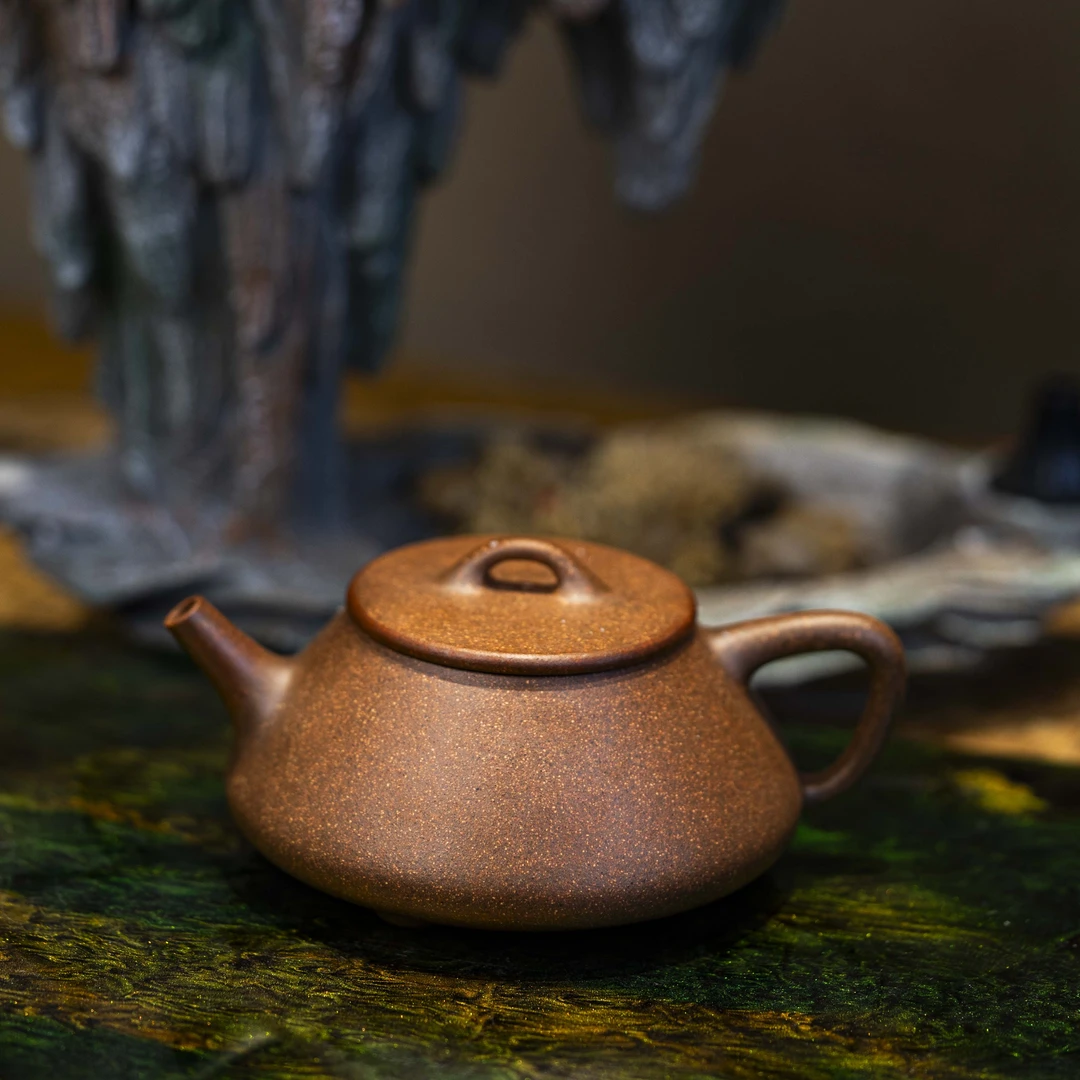 邦邦甄选 平盖石瓢 老坛青段 140cc 半手工 石瓢壶 紫砂壶