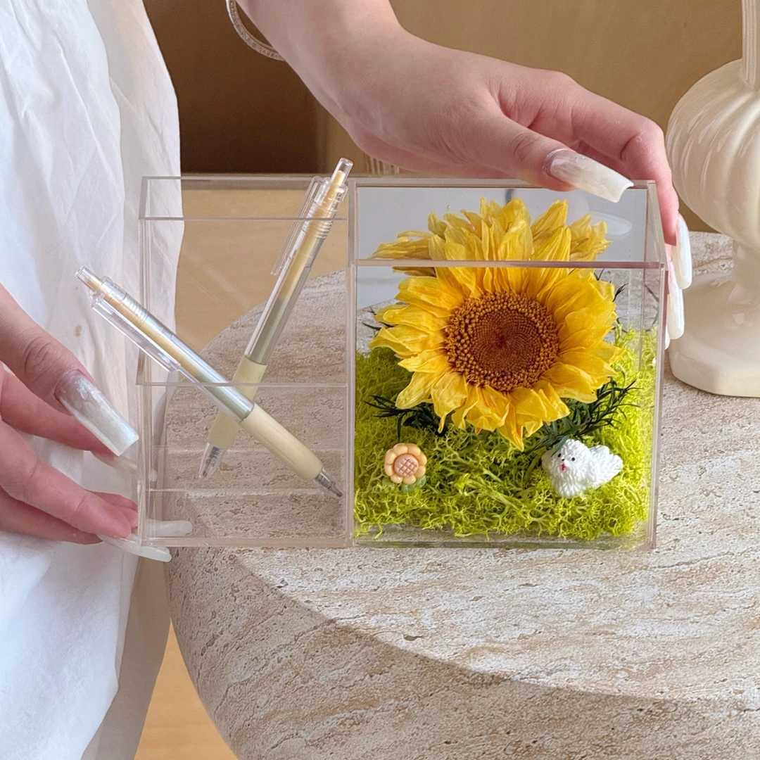 2025新款永生花太阳花教师节有意义的礼物摆件笔盒贺卡送男女老师