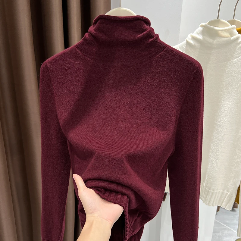 堆堆领保暖长袖针织纯色上衣2025秋冬新款叠穿百搭无缝毛针织衫