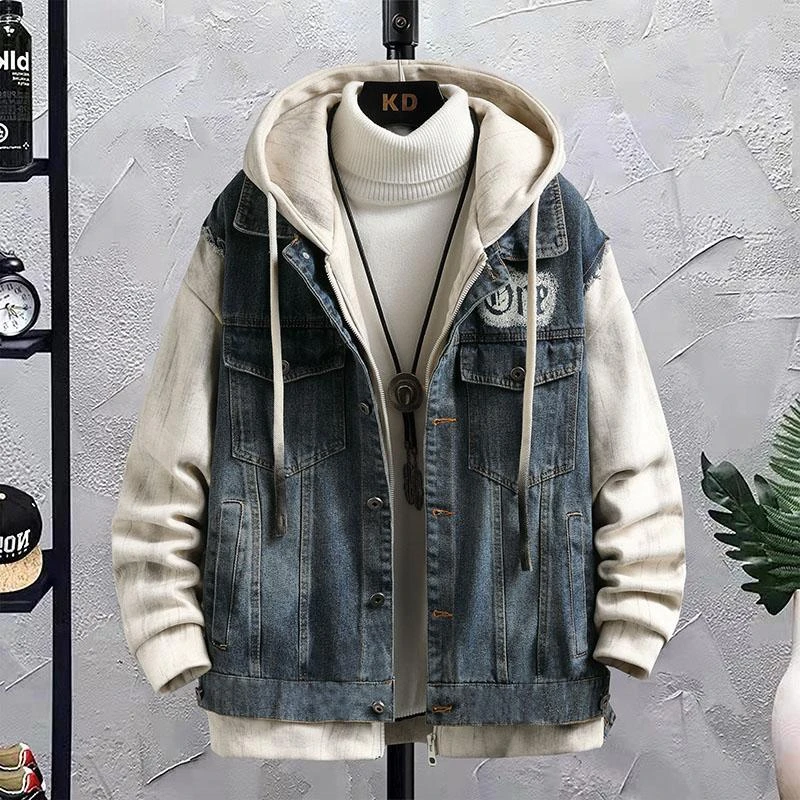 FAVMARTHA秋冬季2025新款连帽棉衣加绒加厚休闲时尚牛仔外套青少