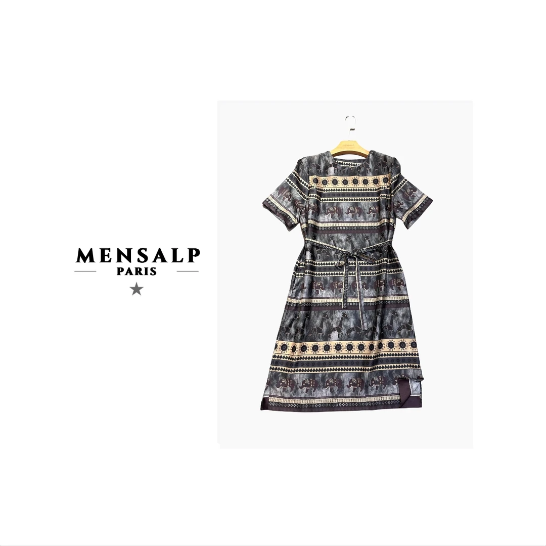 减龄年轻气质款！法式宽松印花小个子系带收腰连衣裙MP016