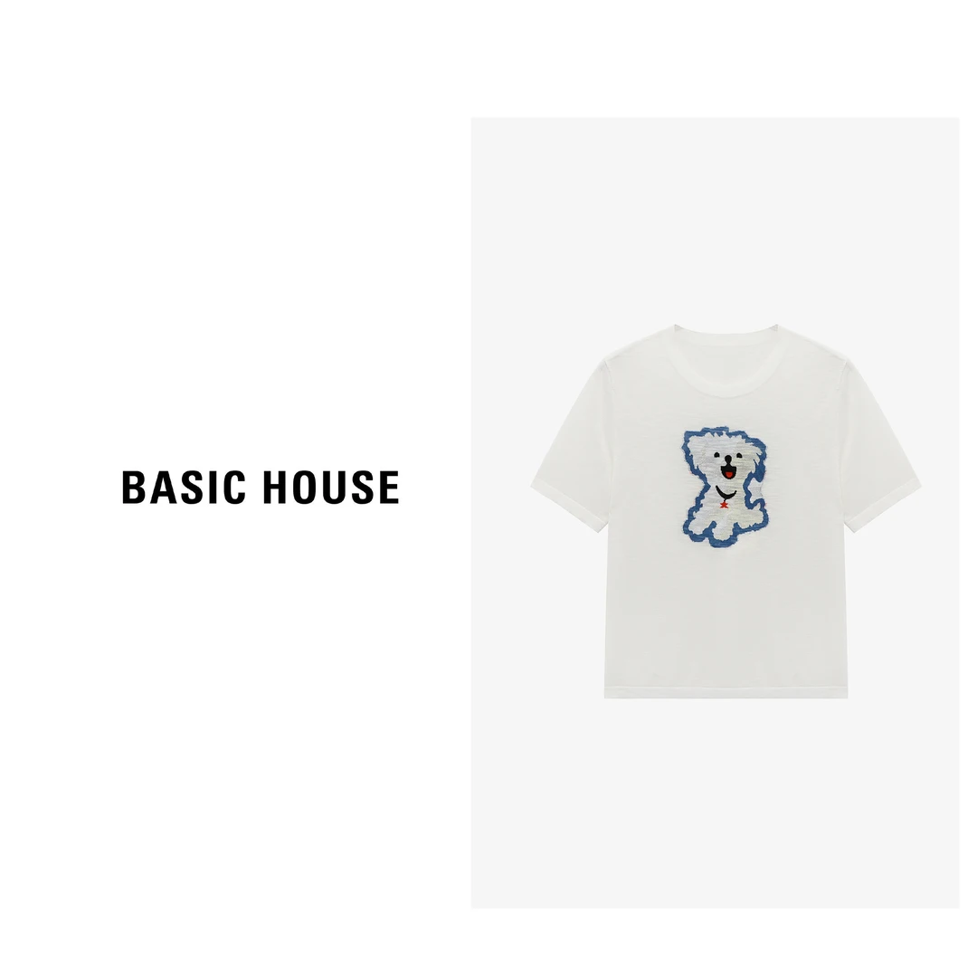 Basic House/百家好夏季宽松卡通小狗舒适休闲针织衫-B0625B5CWO2