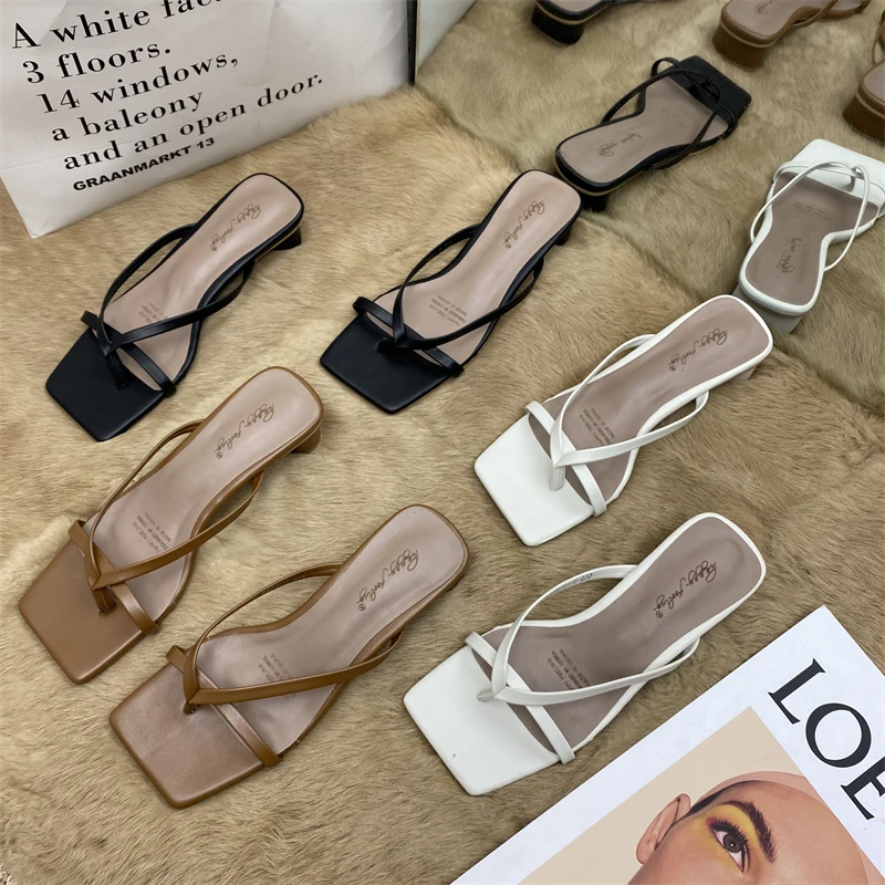 【香港轻奢Sakurano&樱央】法式方头中跟罗马女凉鞋2025夏新款外