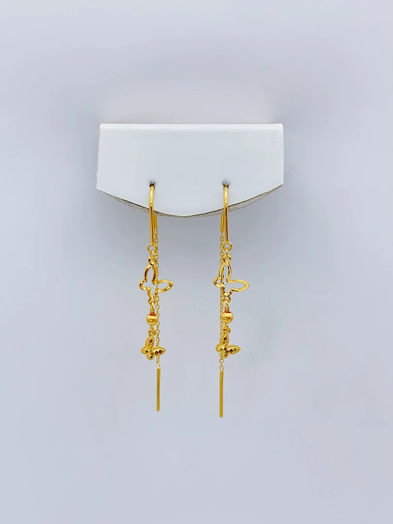 老庙黄金足金精工5G工艺镂空龙鳞双蝴蝶U型耳线耳圈1.93克