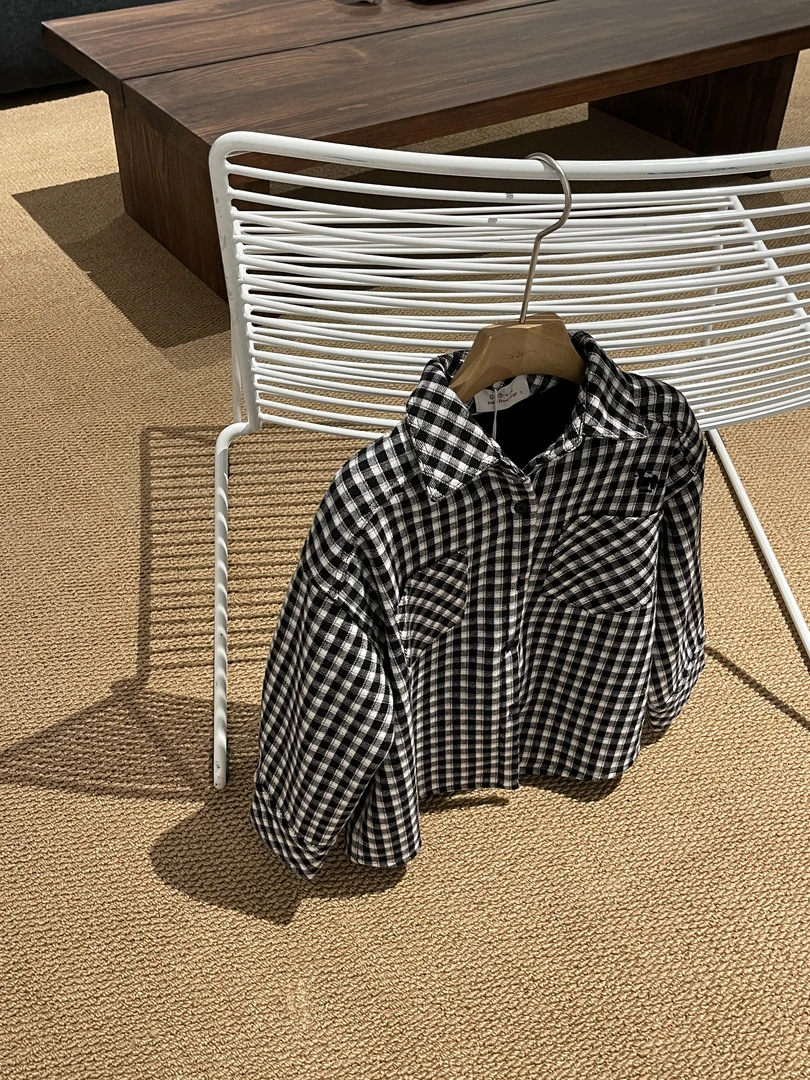 g-super 原创设计黑白格子加绒加厚衬衣男女童装儿童外套潮童