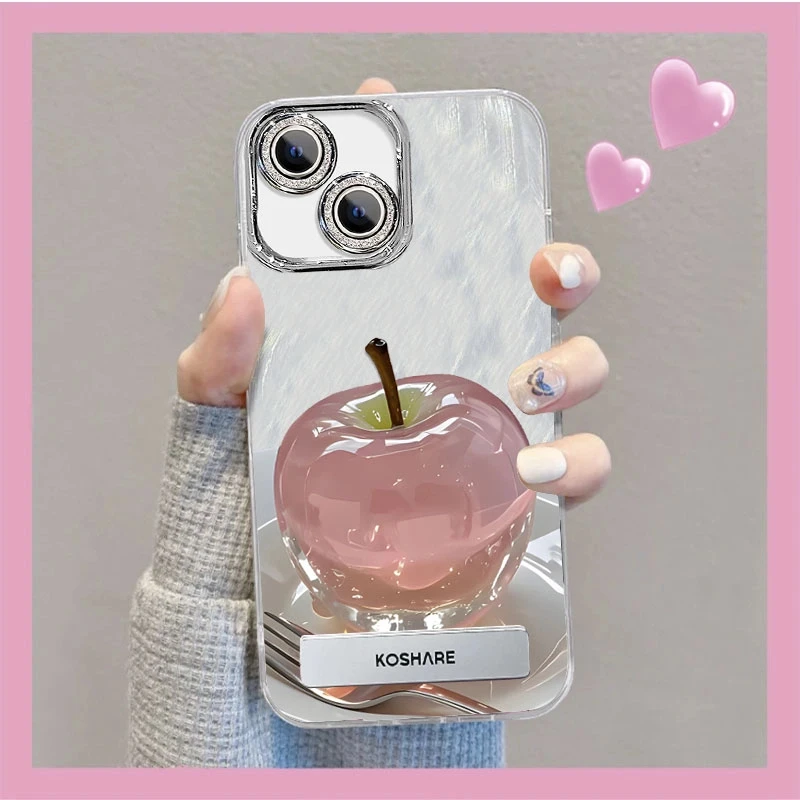 适用于苹果13精孔羽纱水晶苹果全包镜头手机壳