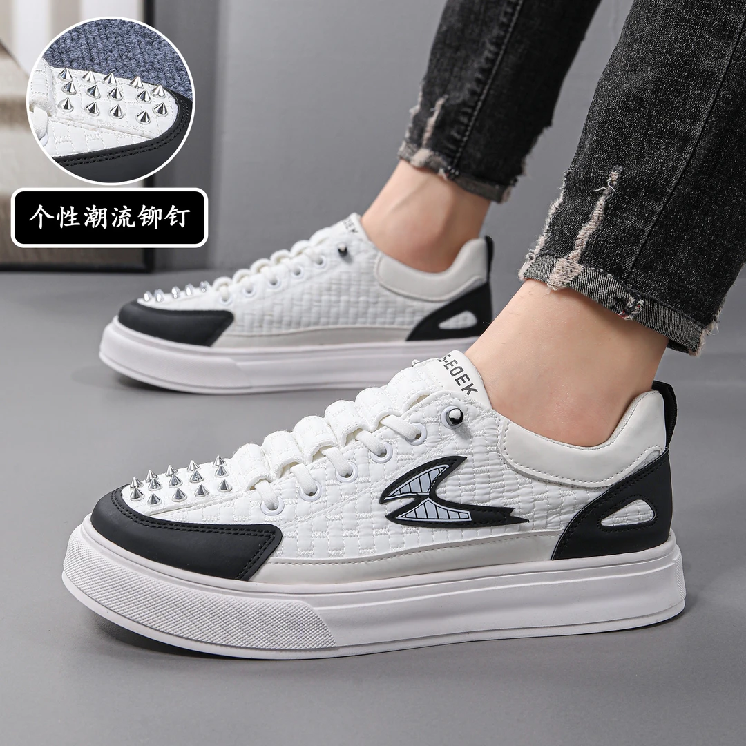 2025夏季铆钉设计冰丝面料休闲板鞋男士潮鞋百搭