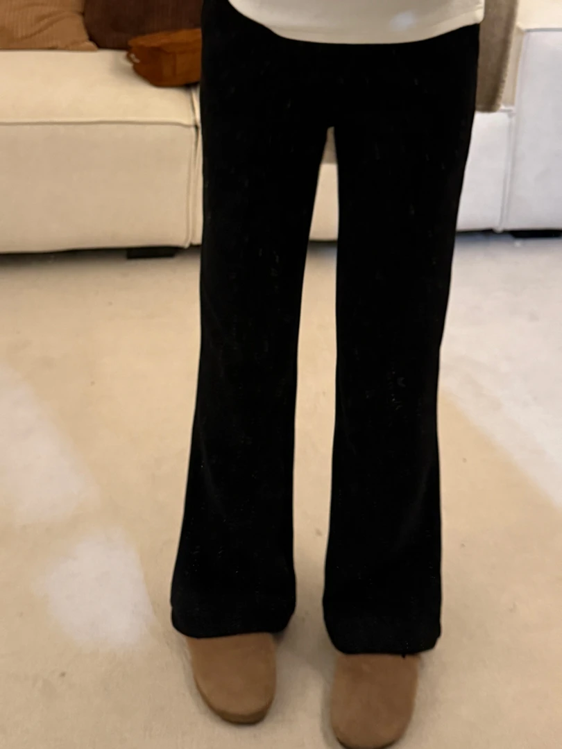 大妍【小黑裤】小个子韩系冬季黑色百搭显瘦休闲微喇裤裤9230