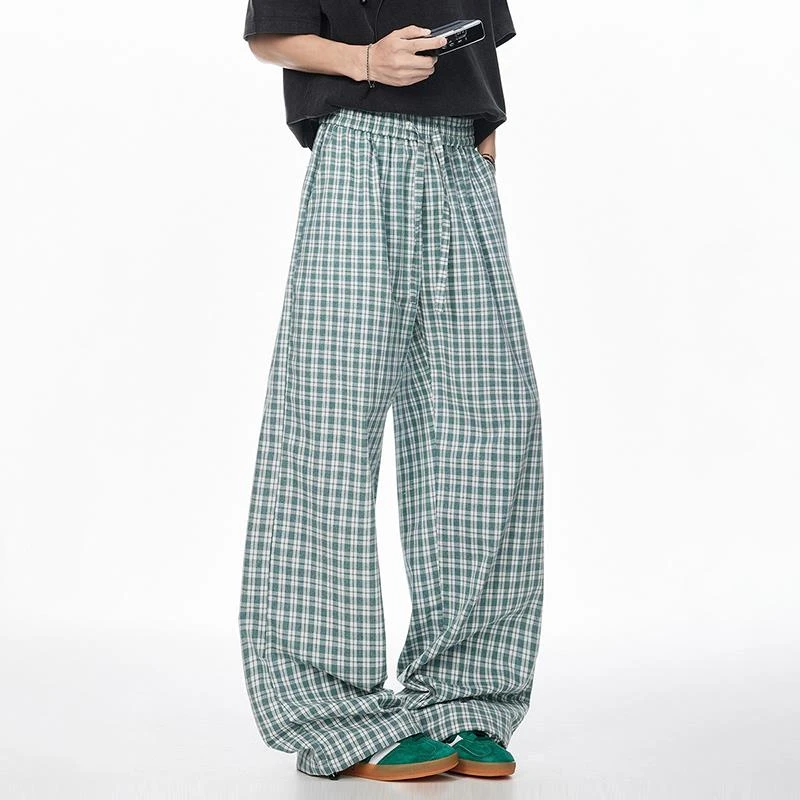 DIIIVERGOM休闲格子裤男2025夏季新款美式潮流宽松直筒垂坠感百搭