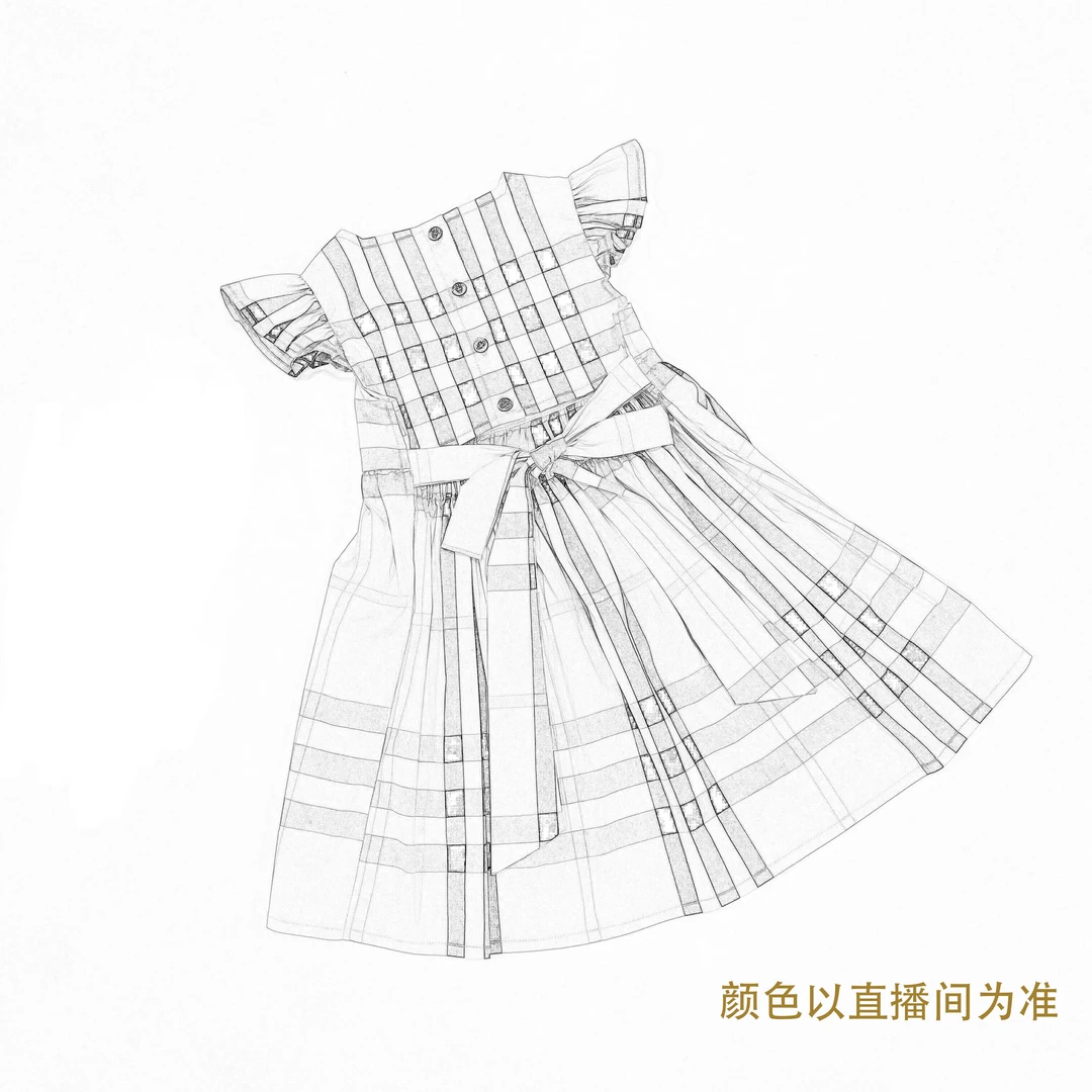 【轻奢格子】88352儿童女童夏季新款时尚洋气经典格半袖漏腰连衣裙