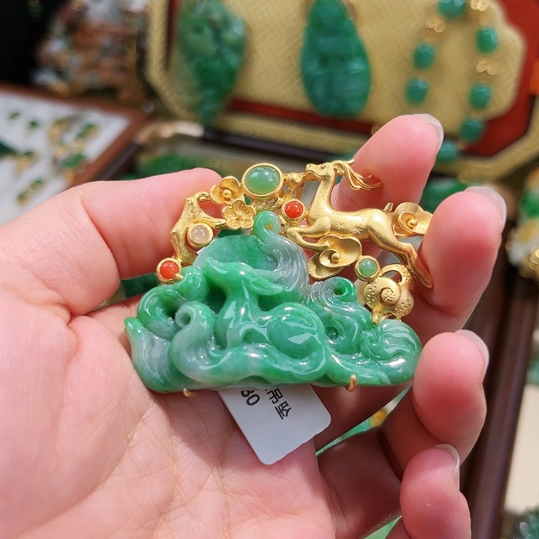 【闪购商品】翡翠银S925镀金镶嵌吊坠(不含链)