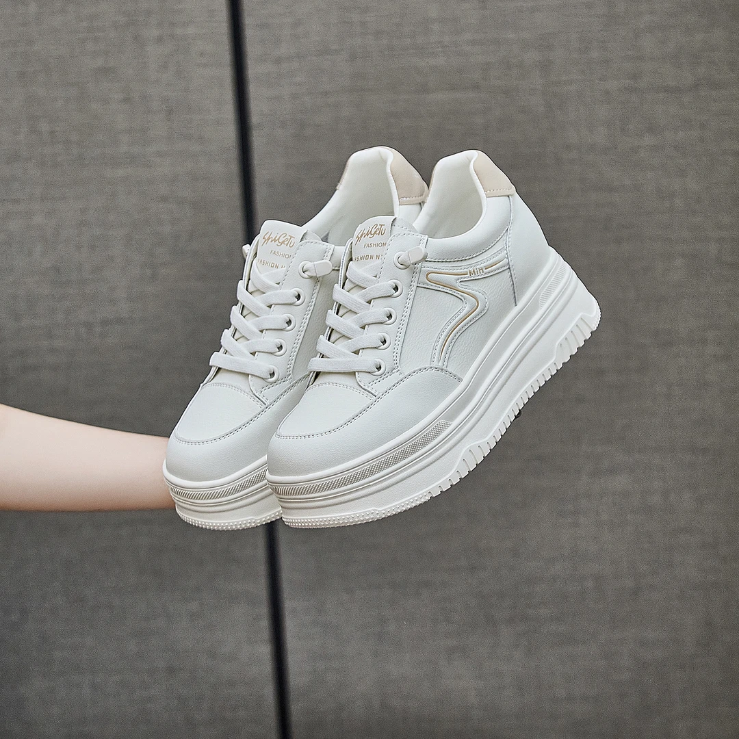 一脚蹬系带白色内增高爆款新款休闲板鞋厚底单鞋秋季休闲鞋增高