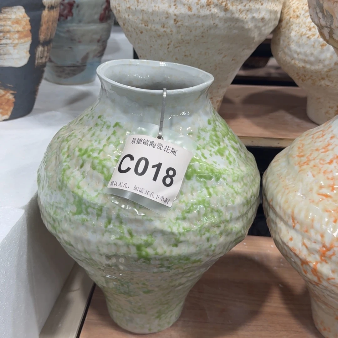 蛙***妹陶摆件景德镇高温花瓶编码c018高35口11默认无孔