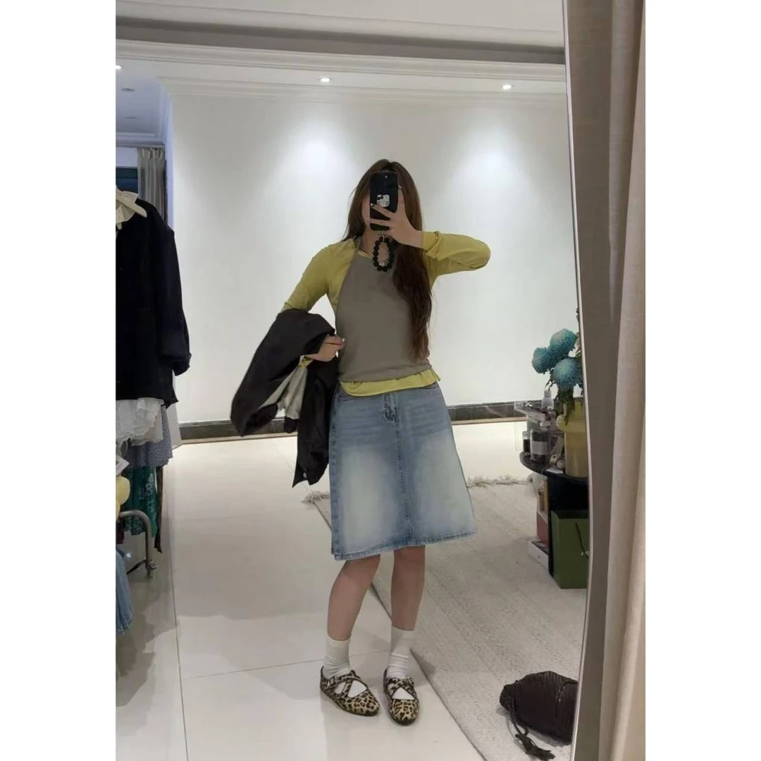 【TOMATO】春夏气质新款五分半身裙韩版A字牛仔裙#7336