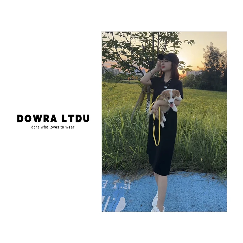 朵拉【热恋夏季】2025年夏季新款翻领OL刺绣百搭短袖T恤裙 228-5047