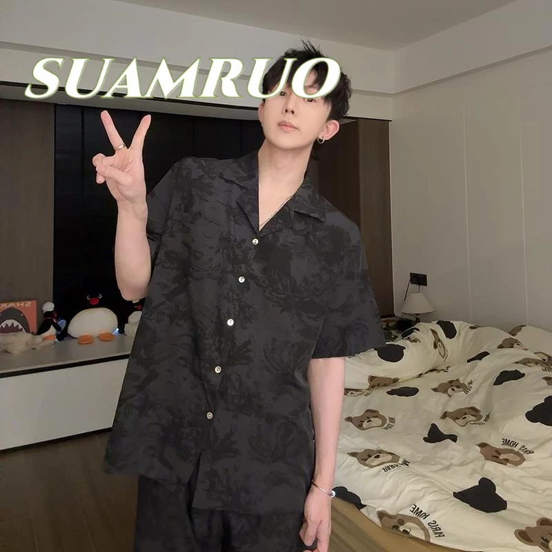 『暗影森林』睡衣男款夏季冰丝薄款短袖暗黑风凉感男士家居服套装