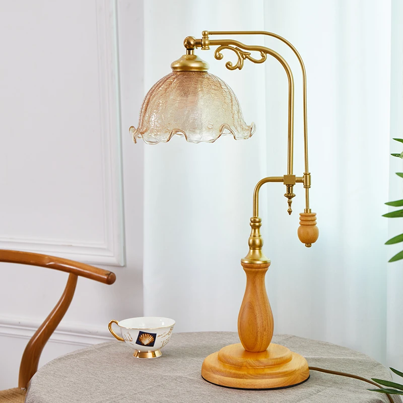 日式床头台灯中古复古怀旧玻璃卧室书房实木诧寂风民宿房间台灯
