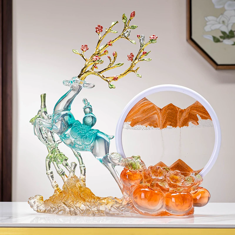 入户门玄关客厅摆件流沙画招财鹿高档大气轻奢风乔迁开业结婚礼品