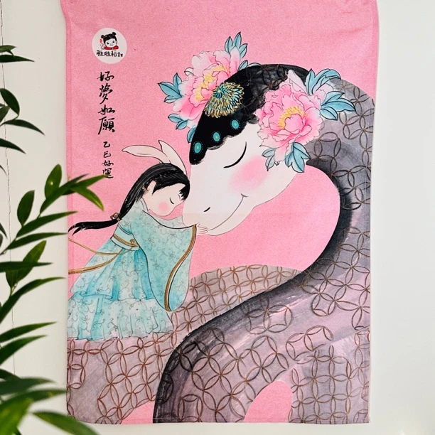 2025年蛇年挂历可爱插画挂布卡通图案传统节日挂历新年创意装饰