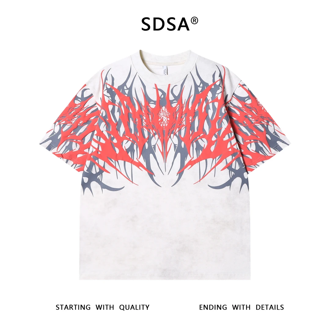 夏季高级感新款男士潮牌满天星压胶撞色圆领短袖T恤时尚百搭上衣