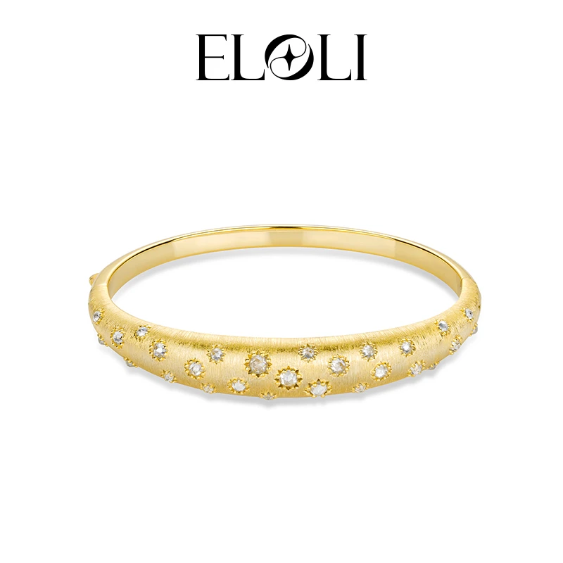 Eloli925银合成锆石手镯金色拉花点点滴滴镶嵌豪镶百搭手镯 4354