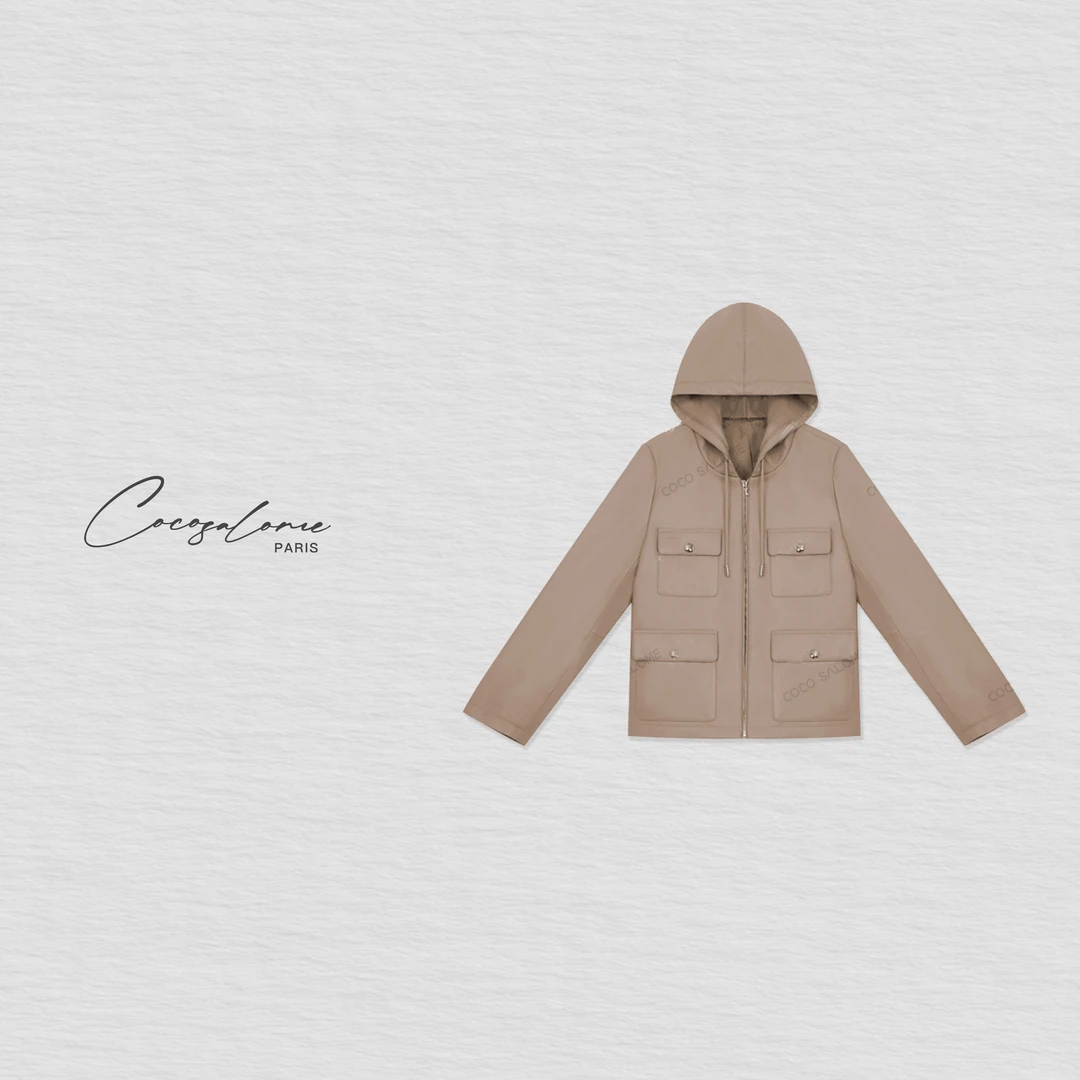 韩彬彬"云熙"绵羊皮连帽口袋琥珀流光气质高级感女士外套3102-5