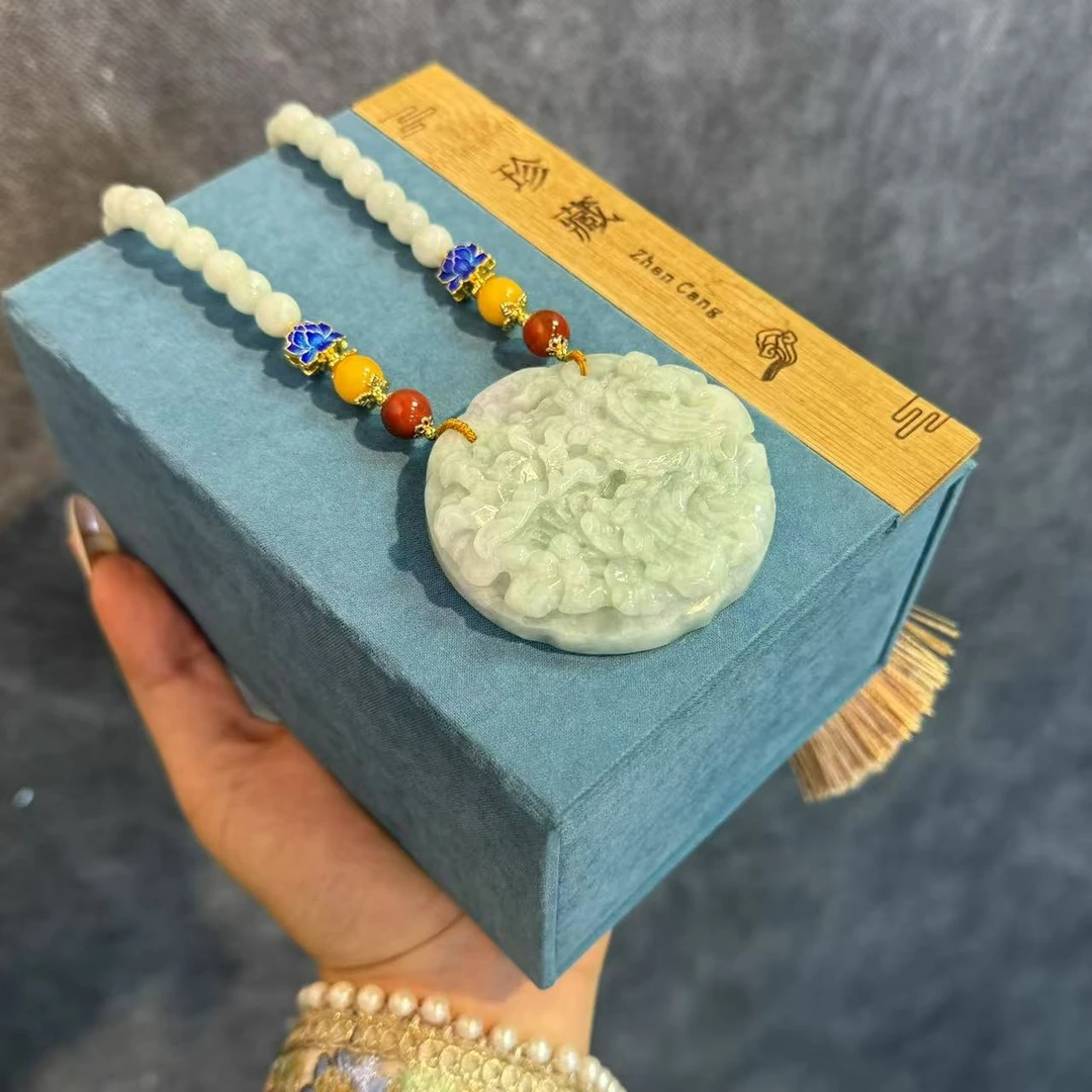 【凤川牡丹璎珞佩】白底飘翠青绿翡翠原创设计新中式风格显白显贵气