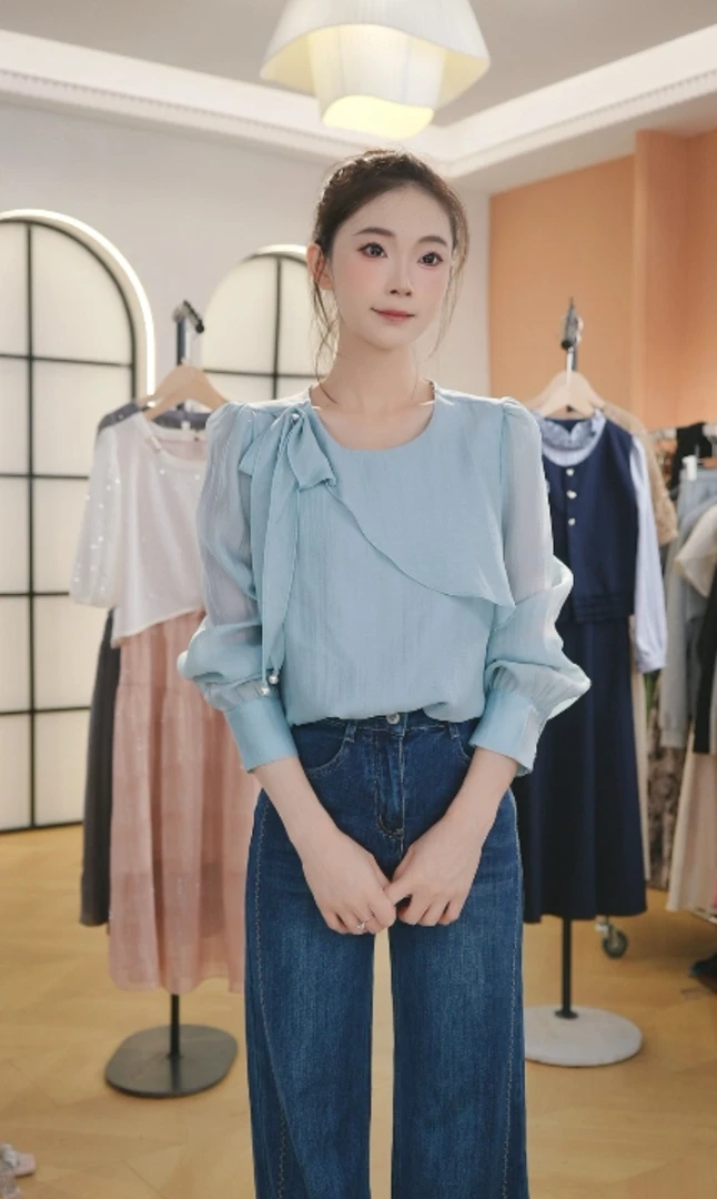 F法式时尚绑带设计长袖衬衫秋季新款高级感气质百搭显瘦上衣