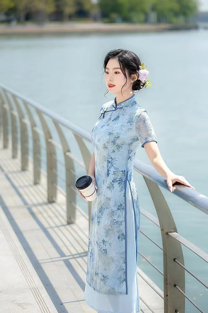 绿色显瘦旗袍新中式改良日常可穿2025新款夏季减龄复古时尚气质