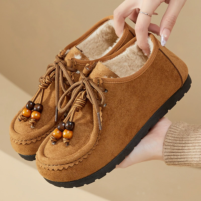 超火袋鼠鞋女棉鞋2025冬新款加绒加厚保暖平底防滑复古休闲勃肯鞋