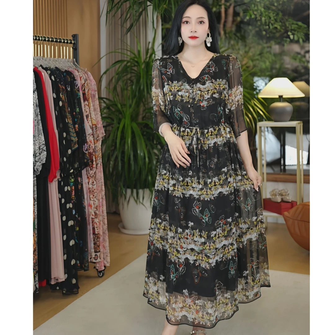 HUANXI【蒲公英】高定桑蚕双层连衣裙#1970#HX#125