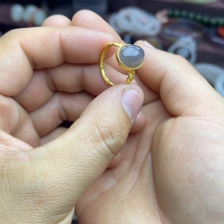 和田玉戒指银S925镀金镶嵌