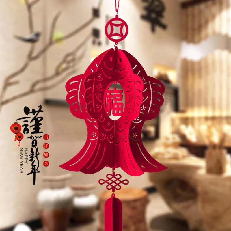 2026新年灯笼装饰过年福鱼挂件春节商场室内门口福字挂饰场景布置