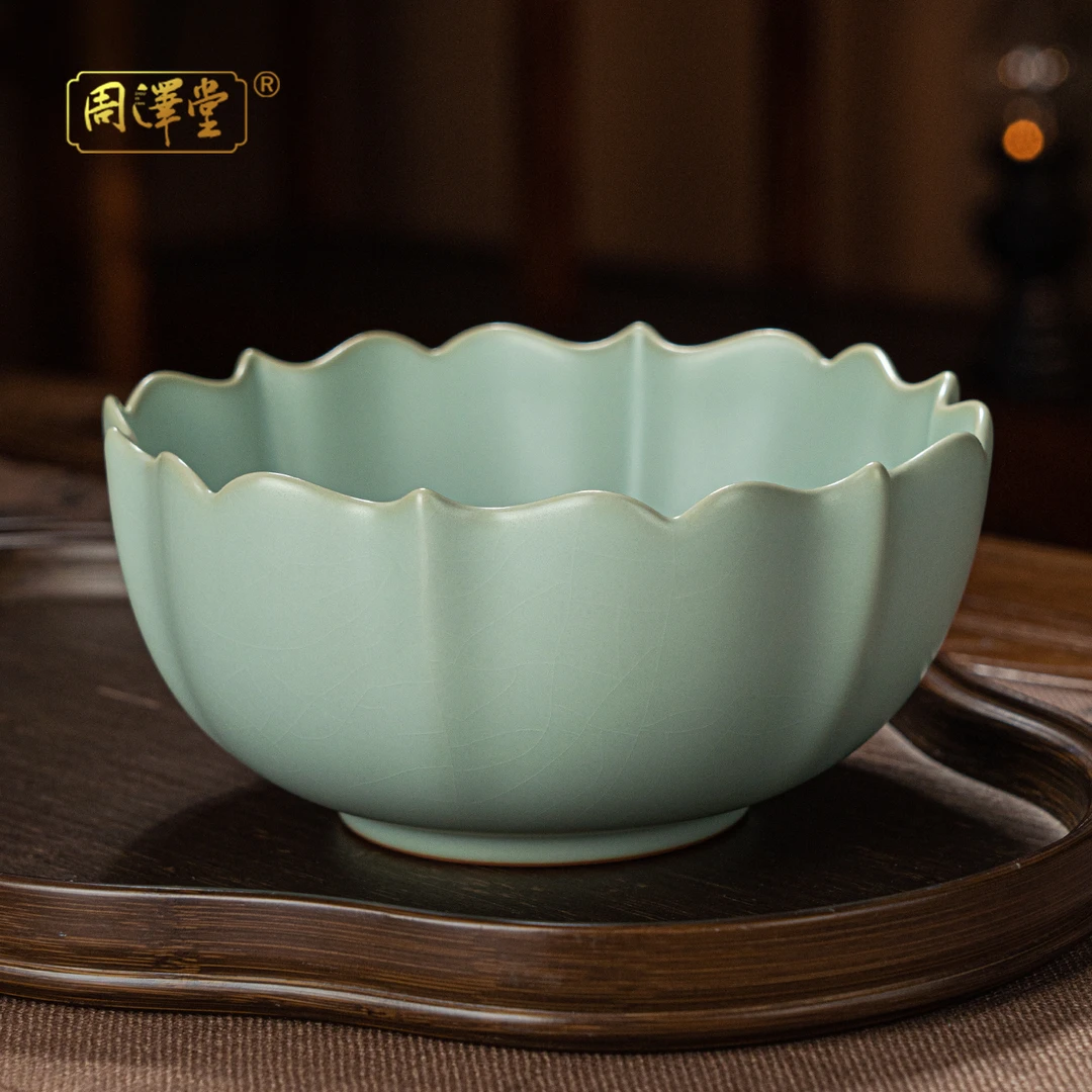 周泽堂天青汝窑禅纹水盂水洗陶瓷功夫茶洗家用景德镇茶道配件开片