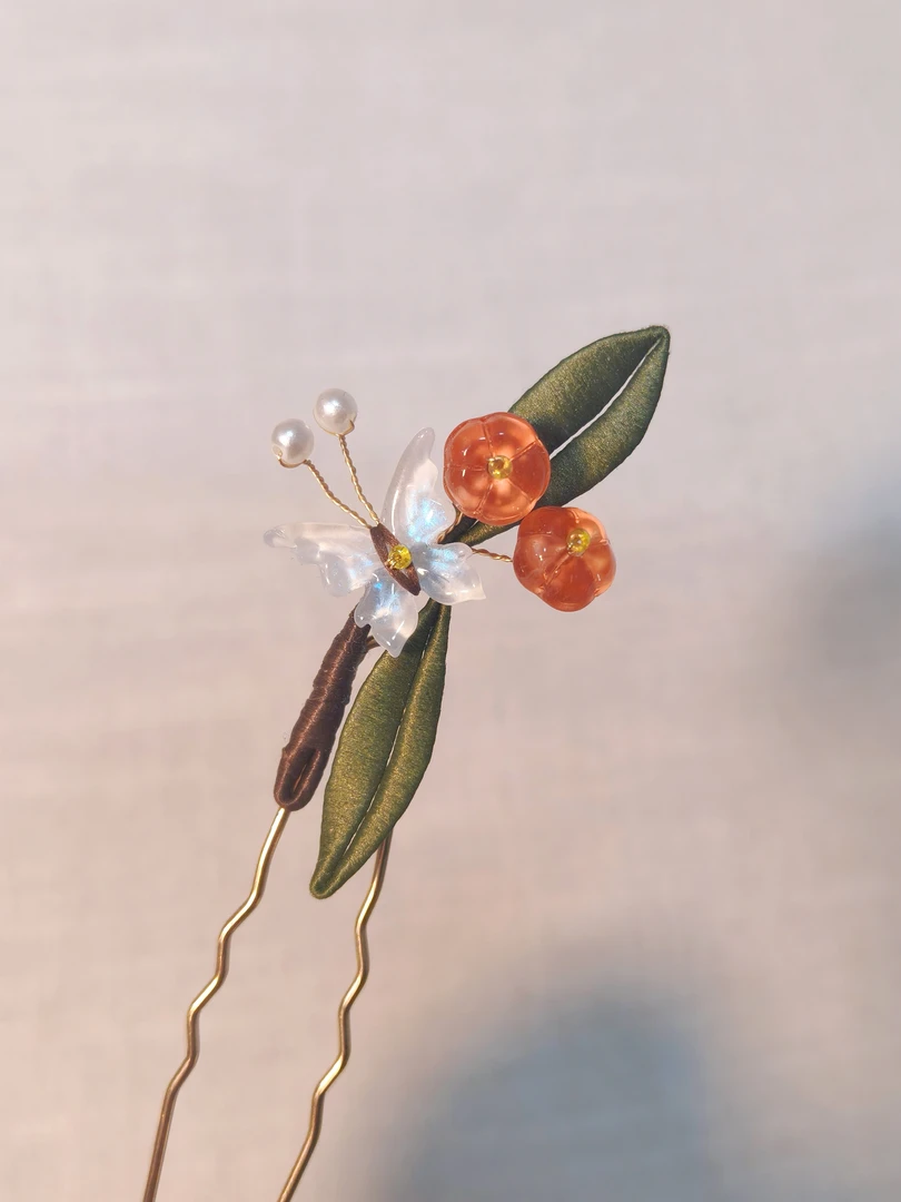 柿柿如意手工古风缠花发簪新中式汉服盘发配饰