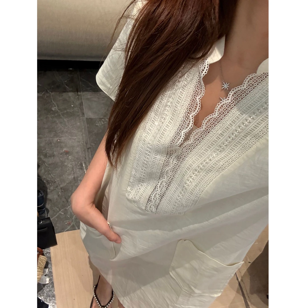 【蜜爷家】法式绝美蕾丝V领短袖连衣裙1120#