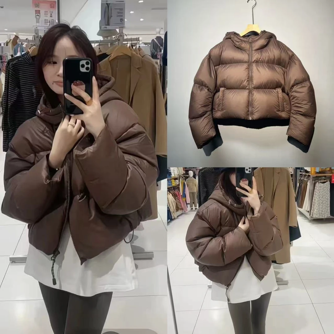 MY M胸130长48焦糖显白蓬松面包服连帽设计羽绒外套 4700