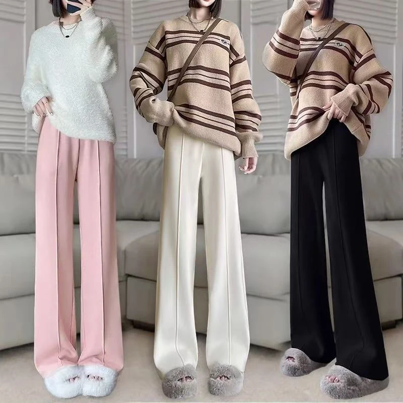 高级感糯米裤时尚高腰显瘦秋冬季加绒加厚窄版阔腿直筒裤#6605