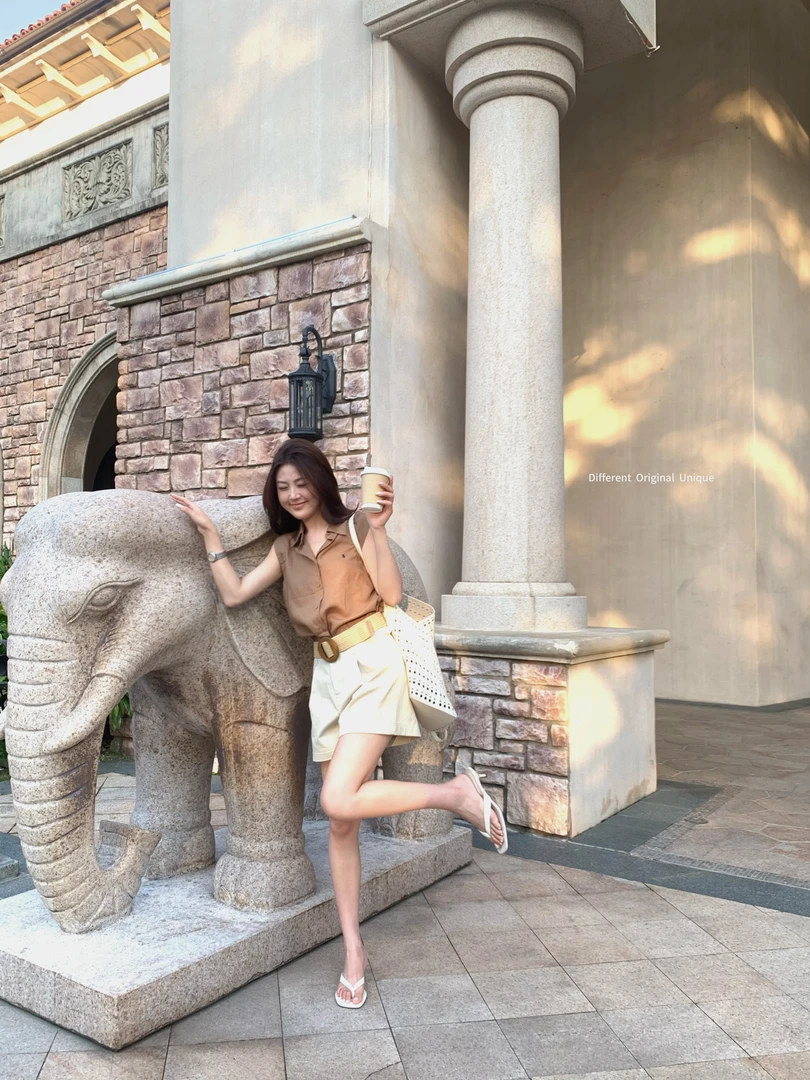 DOU×【出行计划】夏季新款极简老钱风polo领宽松百搭亚麻刺绣衬衣