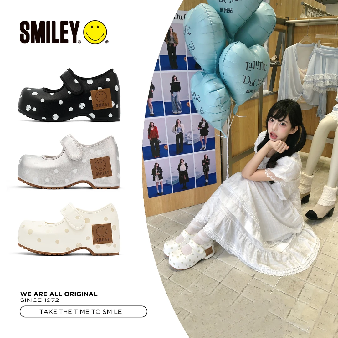 SMILEY笑脸夏季波点高跟玛丽珍法式休闲女芭蕾增高浅口单鞋