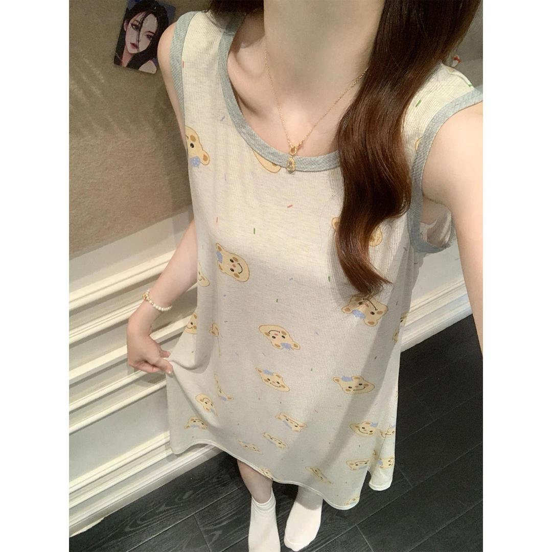 黄油小熊无袖背心睡裙女夏季莫代尔可爱简约风吊带睡衣新款家居服