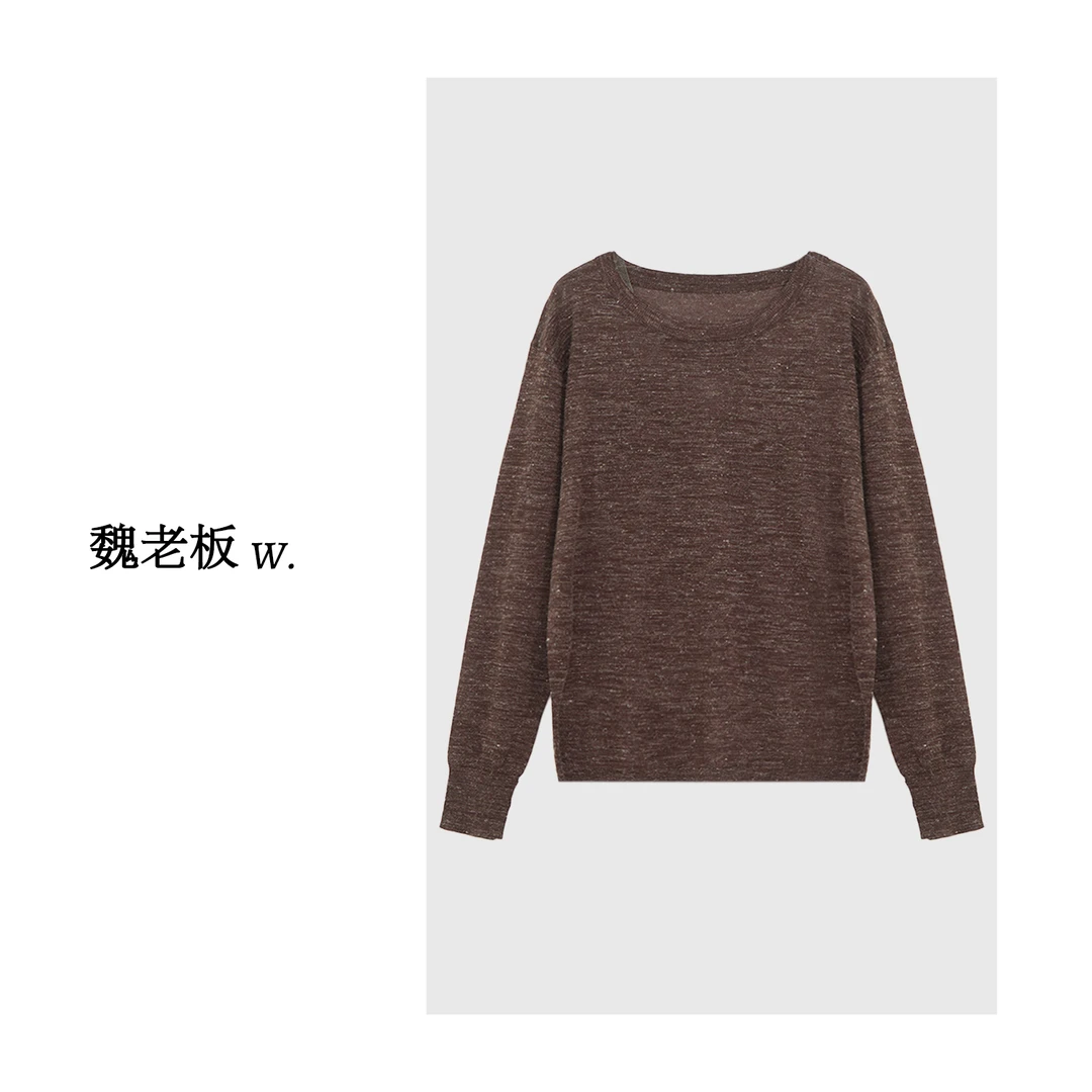 W.Diva【奇缘】春季纯色百搭休闲老钱风亚麻双层领针织衫1ZDM24010