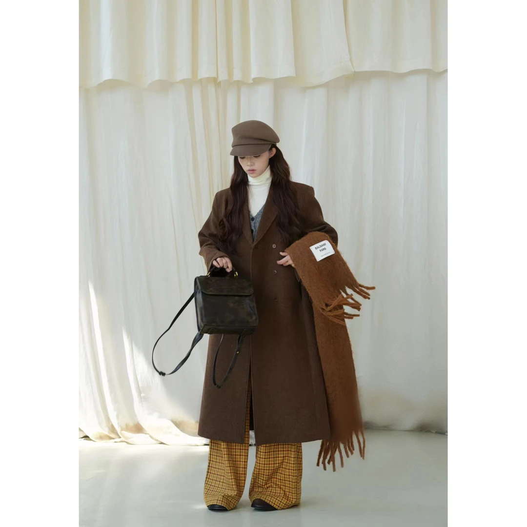 （青）韩系长款呢子大衣秋冬2310XHDY0037加厚冬季韩版百搭双面时