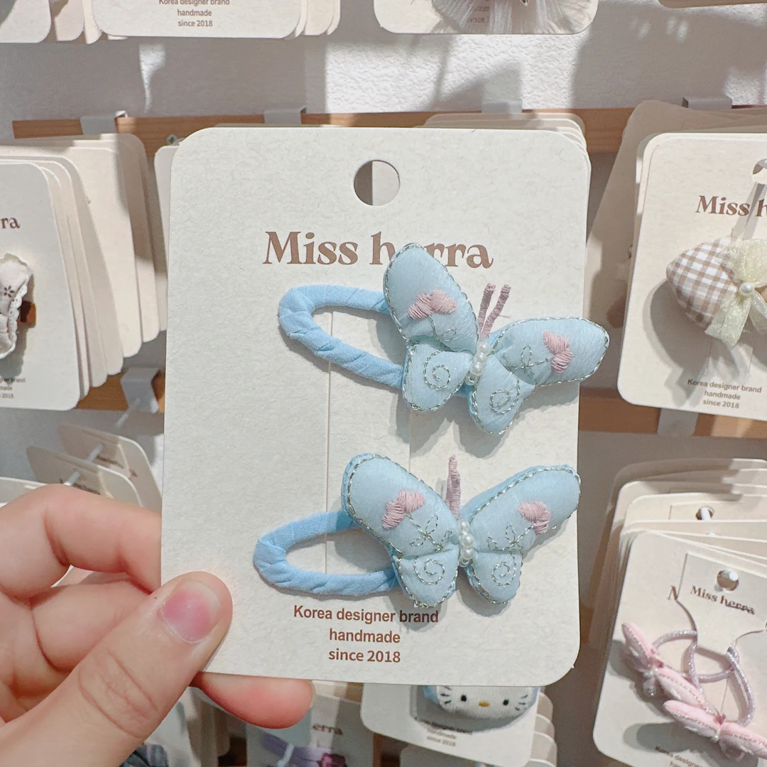 A216-H蓝色刺绣蝴蝶拜拜夹【满15包邮发货】可爱仙女儿童发饰
