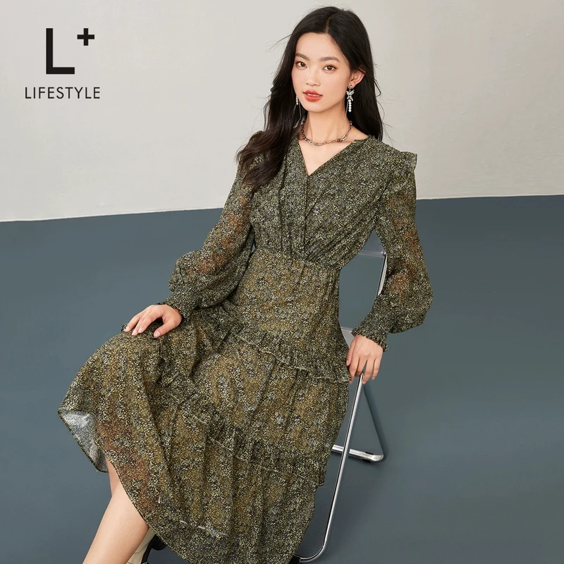 【籽言专享lifestyle】木耳边碎花连衣裙 L3141180