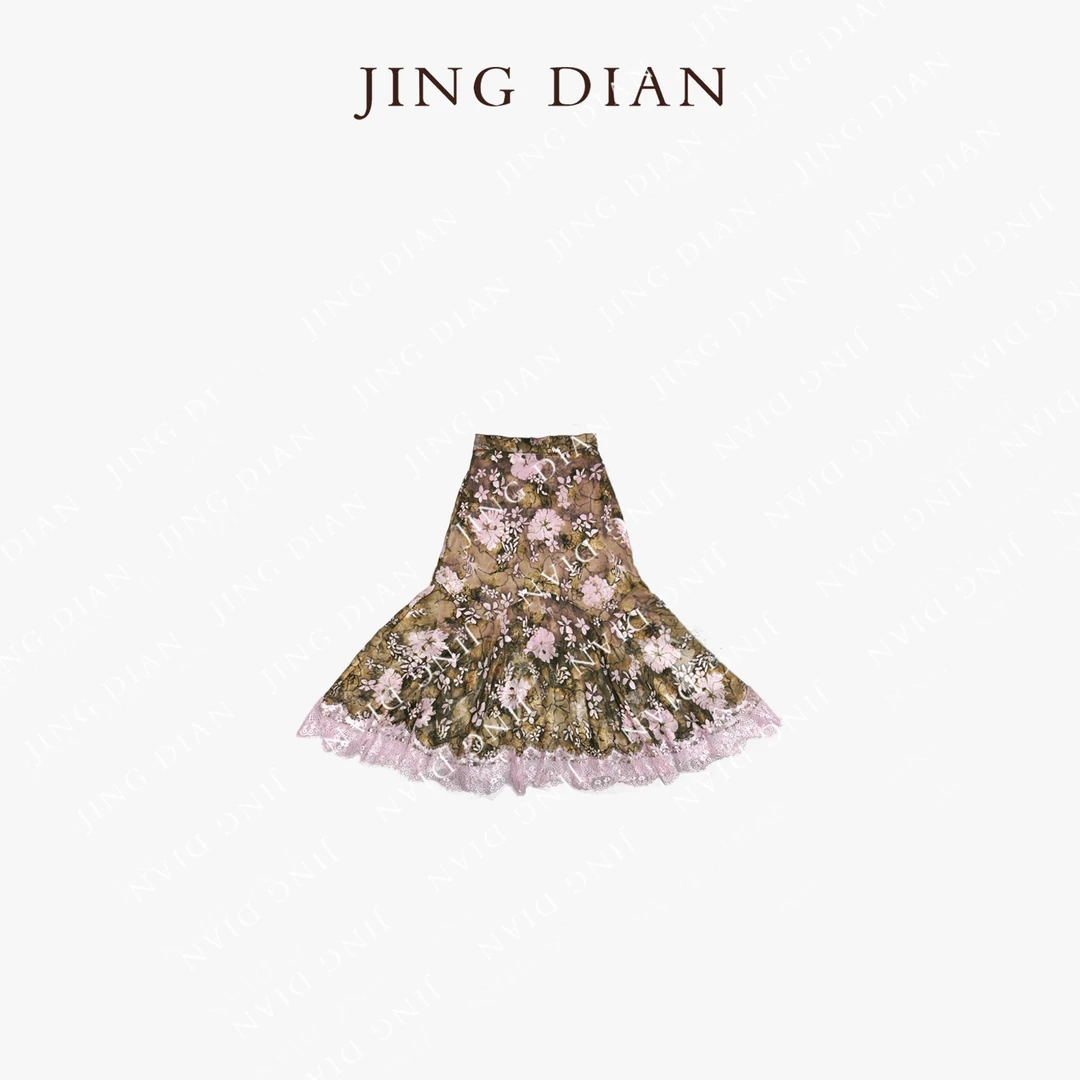 【JD】设计师款黄花拼粉色花朵蕾丝鱼尾裙